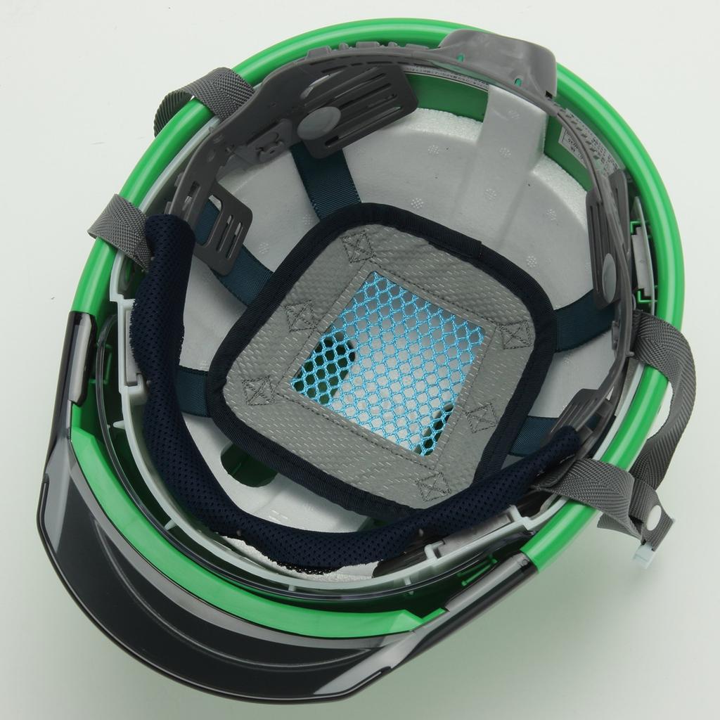 Sumibe Techno Plastic Helmet KKC3 Series with Ventilation Transparent Styrene Holes, Eaves, Liner, Midori/Smoke KKC3S-B-GR-S