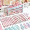 1pcs Color Block Transparent PVC Pencil Case Pen Storage Bag for Exam Sweet Colors Large Capacity Multi-Layer Stationery A7956