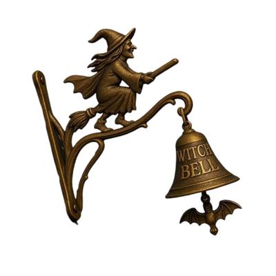 Halloweens Gothicism Doorbells Handmade Resins Witch Sculpture Durability Metal Chimes For Easy Mount Entryway