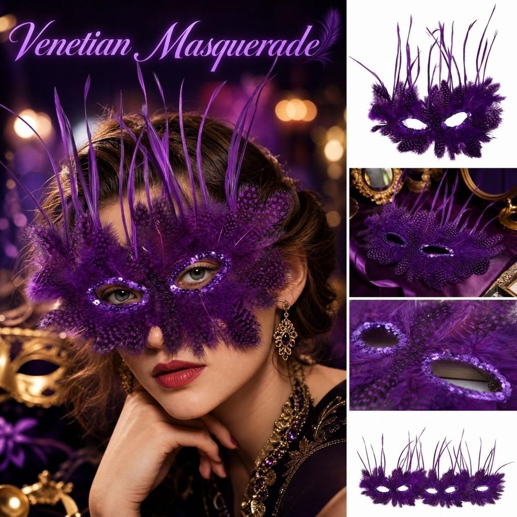 Elegant Feather and Sequin Masquerade for Party and Costume Events - Eye Cover