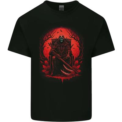 The Grim Reaper On His Throne Gothic Biker Kids T-Shirt Childrens