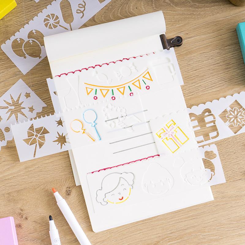 Yeni uzun şerit 3 nesil boyama şablonu 12 model 8 bir dizi el kopyası gazete boyama PET şablonu küçük cetvel seti