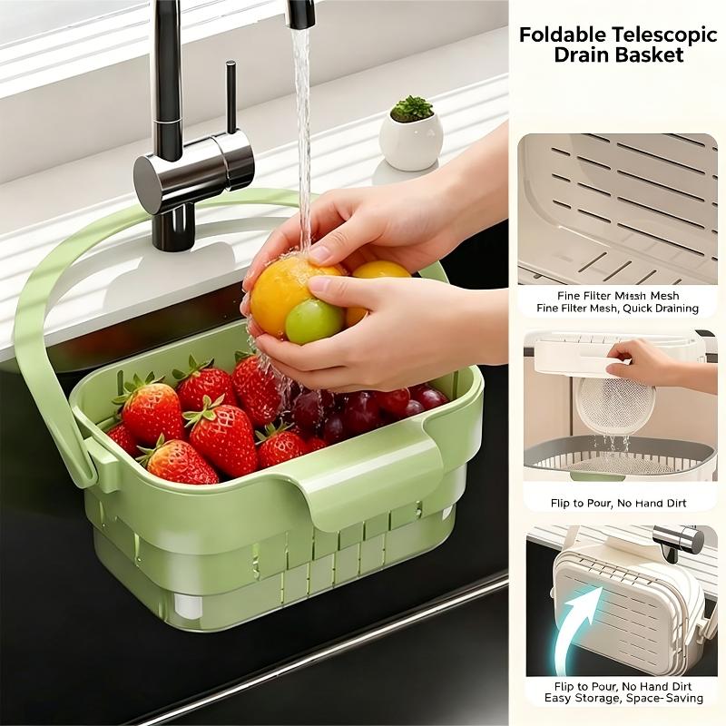 Foldable Hanging Sink Strainer Basket Colander Kitchen Food Fruit Residue Filter for Kitchen Organization Use