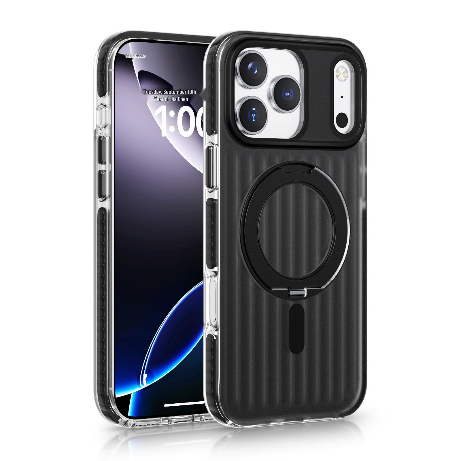 

Metallic Magnetic Apple 17 Pro Phone Case with 360° Rotating Stand and Protective Cover 17pro чёрный