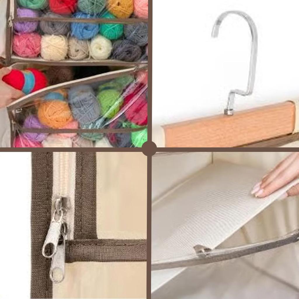 Storage Bag – Large Capacity Hanging Yarn Storage Organizer With 4 Clear Zipper Closure Compartments Pockets & 3 Side Crochet/Knitting Needles Pockets
