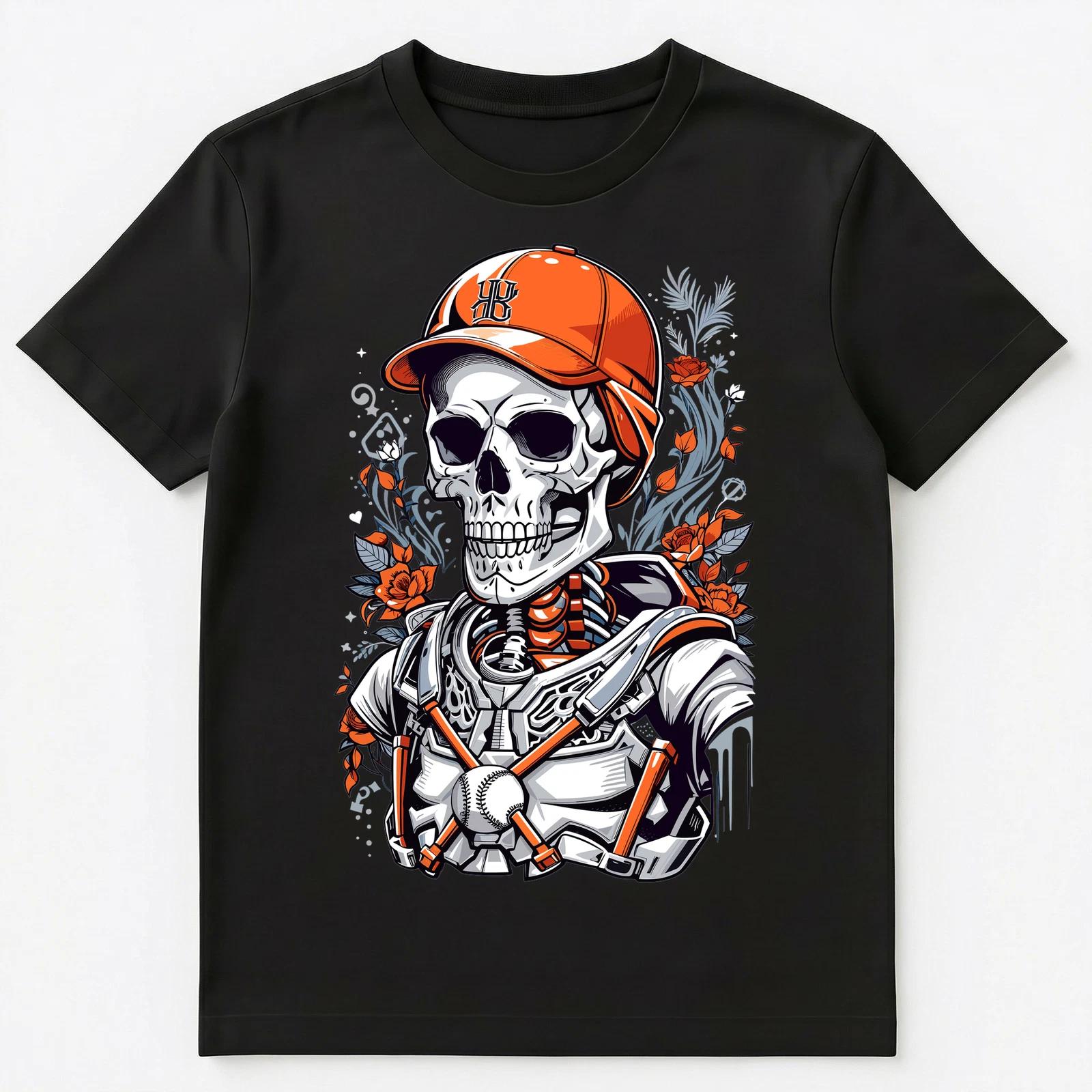 Creepy Baseball Player Skeleton Graphic Unisex T-Shirt M