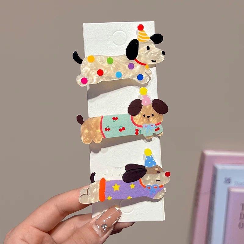 2-5Pcs New Cartoon Puppy Cat Acetate Hair Clip Ins Dopamine Simple Duckbilled Clip Bangs Hair Clip Y2K Hair Accessories Headwear