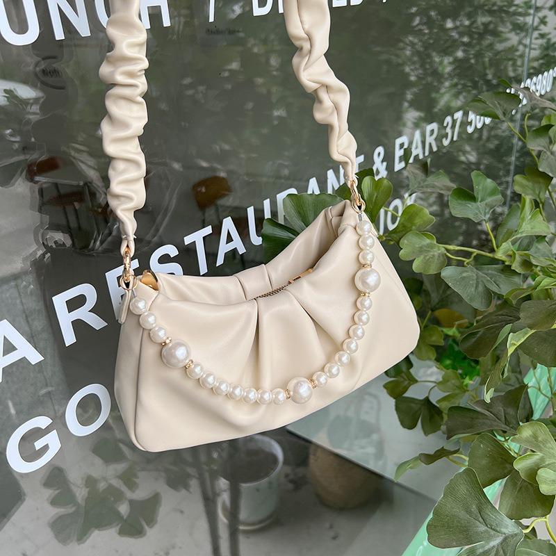Sweet Wind Bag Female Solid Color Texture Underarm Bag Solid Color Pleated Cloud Bag Shoulder Chain Bag Female