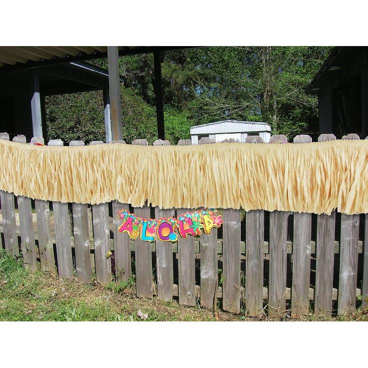 Hawaiian Luau Grass Raffia Fringe Banner Table Skirt for Tropical Birthday Party Tiki Bar, Tent,Chair Skirt,Deck Skirt,Garland Graduation Summer