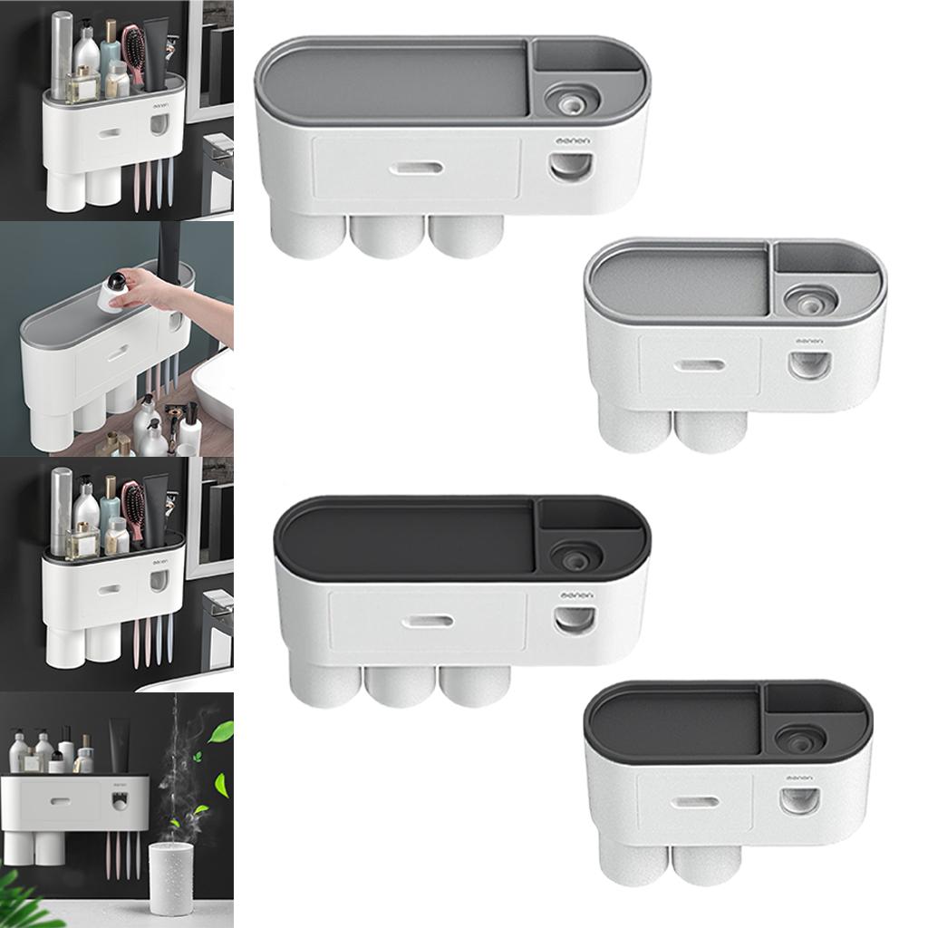 Multifunctional Wall-Mounted Toothbrush Rack, Automatic Toothpaste Dispenser Toothbrush Organizer with Drawer