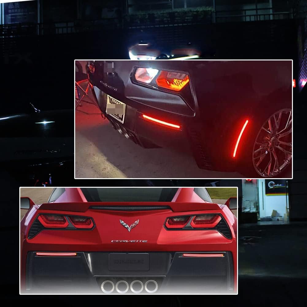 for 2014 2015 2016 2017 2018 2019 Chevy Corvette C7 Rear Bumper Reflector Tail Brake Sequential Turn Signal Lights Smoked Lens Red LED Fog Lamps