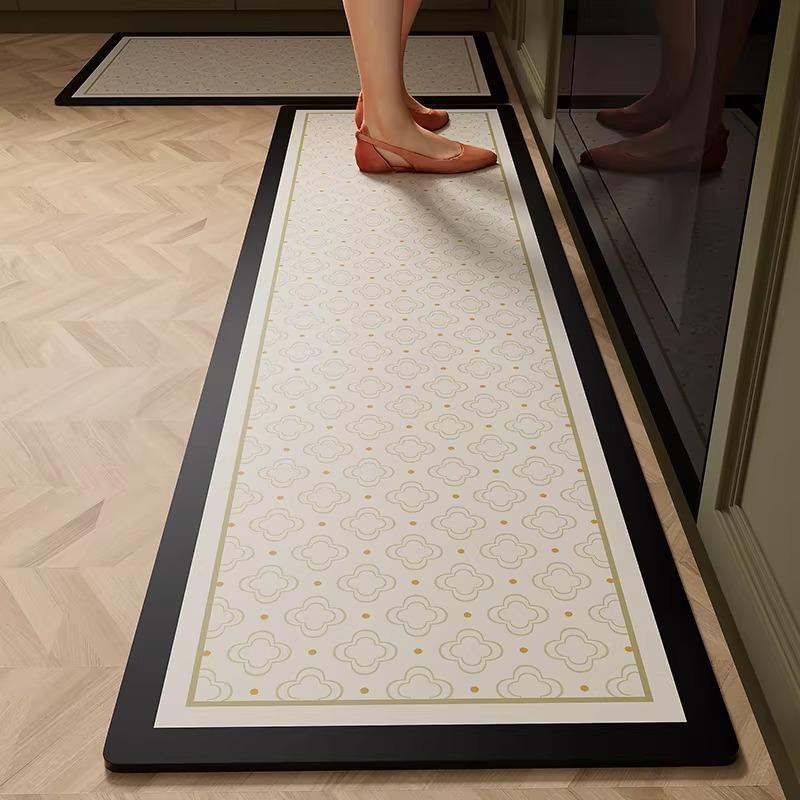 Kitchen Carpet PVC Waterproof Leather Rug Black and White Striped Non-slip Floor Mat Home Decoration Rugs Alfombras De Cocina