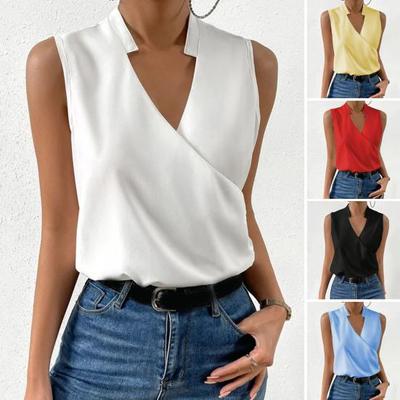 Fashion V-neck Sleeveless Print Women Tops And Blouses 2023 Summer Casual White Tank Top Femme Shirt Blouse