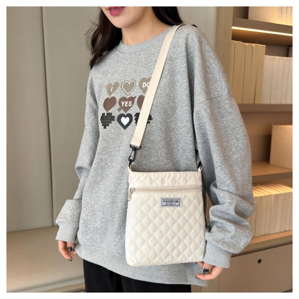 Borsa a tracolla semplice a griglia di diamanti a tinta unita per donna, borsa a spalla casual, borsa a tracolla piccola quadrata leggera e versatile