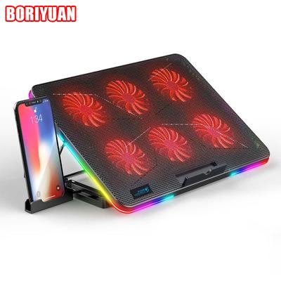 17 Inch Gaming Laptop Radiator Cooler Laptop Cooling Pads Six Fan Led Screen Two USB Port 2100RPM Adjustable RGB Notebook
