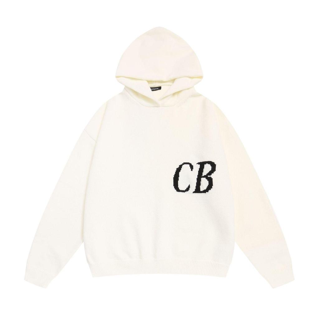 Cole Buxton Unisex Minimalistischer CB-Buchstaben Jacquard-Strick-Hoodie - Herbst/Winter Lockerer Freizeit-Pullover