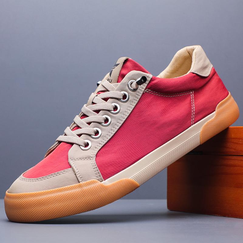 

Мода 2025 Весна Мужская обувь Корейская Трендовая Модная Универсальная Повседневная Мужская парусиновая обувь Удобная Плоская подошва Кеды SS25123 44 красный