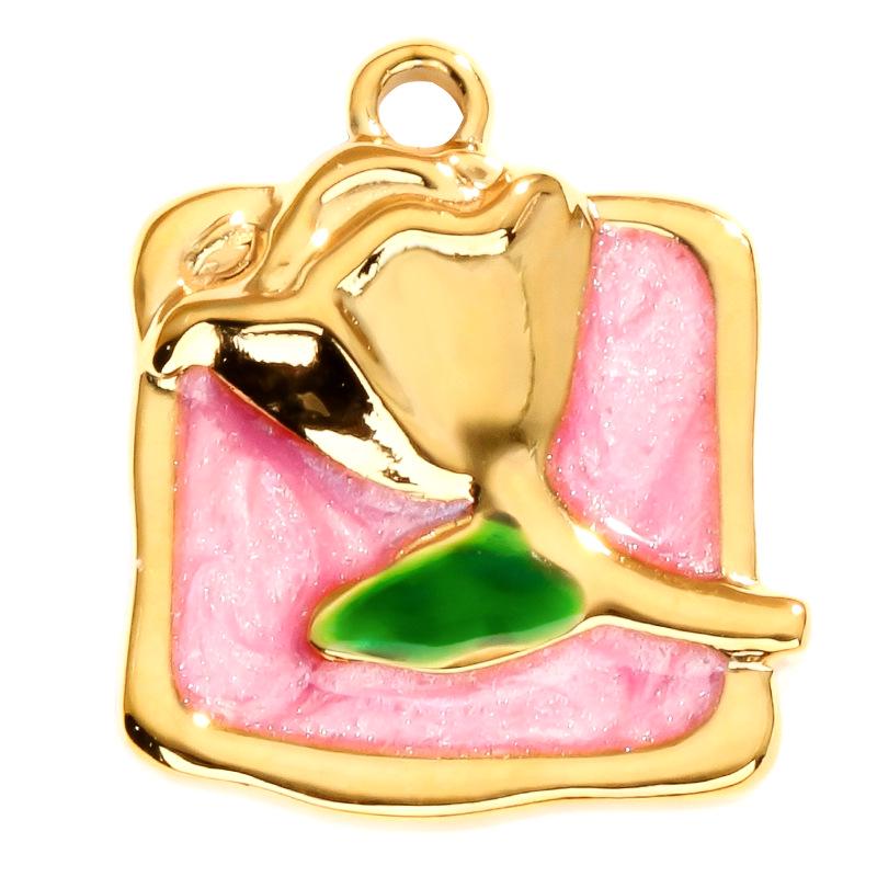 Colorful Geometric Heart Flower Drip Oil Stainless Steel Earrings & Necklace Set