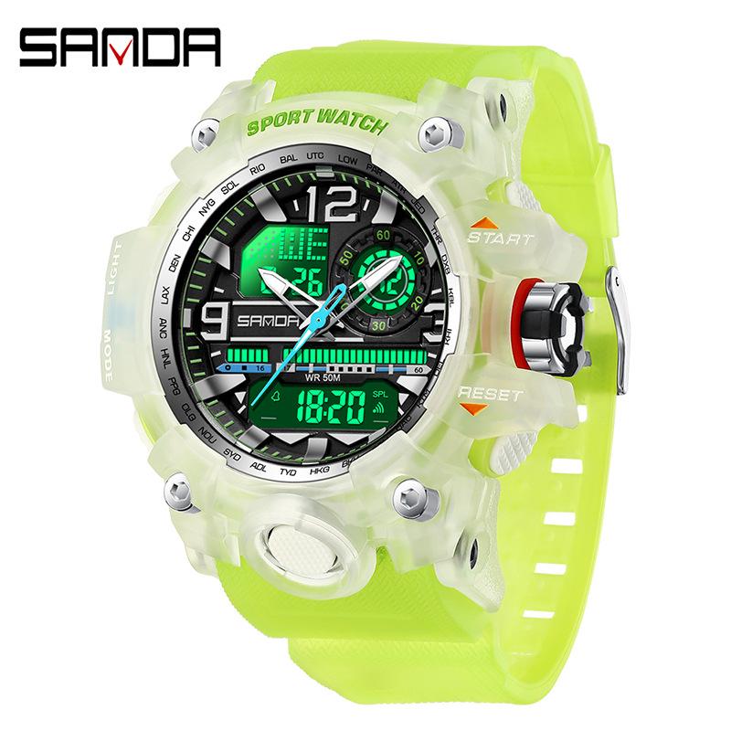 SANDA Women's Trendy LED Dual Display Waterproof Watch with Hourly Chime