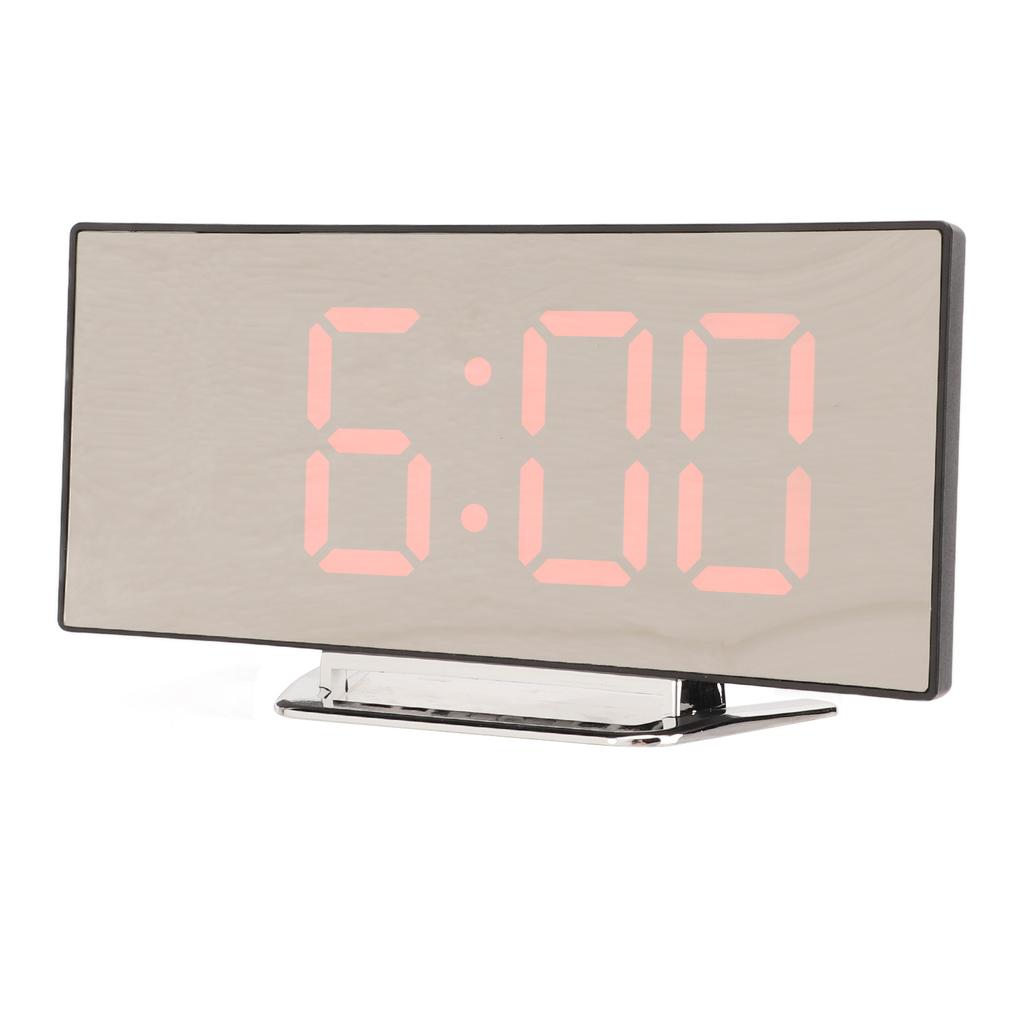 Mirror Digital Alarm Clock Temperature Display LED Curved Mirror Digital Electronic Clock for Home Bedroom Decor