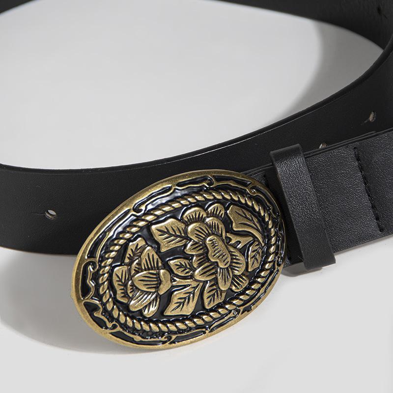 High-end Women's Belt Retro Carved Buckle Elegant and Fashionable New Women's Belt PU Belt