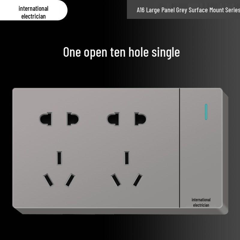 Priză electrică ultra-subțire de 16A cu montaj aparent cu panou de perete cu cinci găuri pentru uz casnic și pentru aparat de aer condiționat