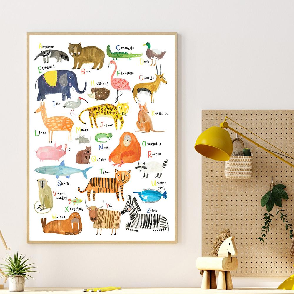 Abc Alphabet Animal Print Pictures Nursery Décor Educational Poster Kids Playroom Room Gift Canvas Painting Home Decor