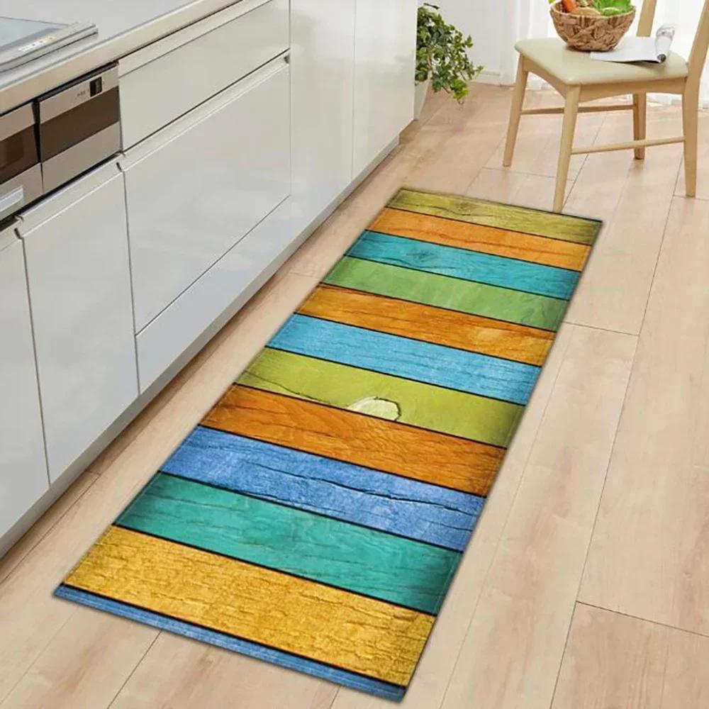 Wood Pattern Anti-Slip Kitchen Mat Absorbent Floor Rug for Bedroom Living Room Hallway Balcony Entrance Doormat