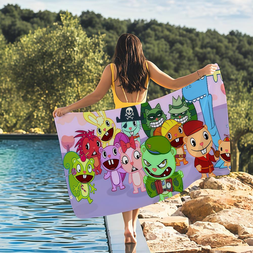 Cartoon Happy Tree Friends Towel Quick Drying Beach Towels Are Suitable For Swimming Pools Camping Yoga And The Gym