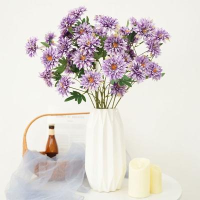 64cm Length Artificial Dahlia Flower 3 Heads Floral Arrangement Silk Flower Realistic Long Branch Hydrangea Flower