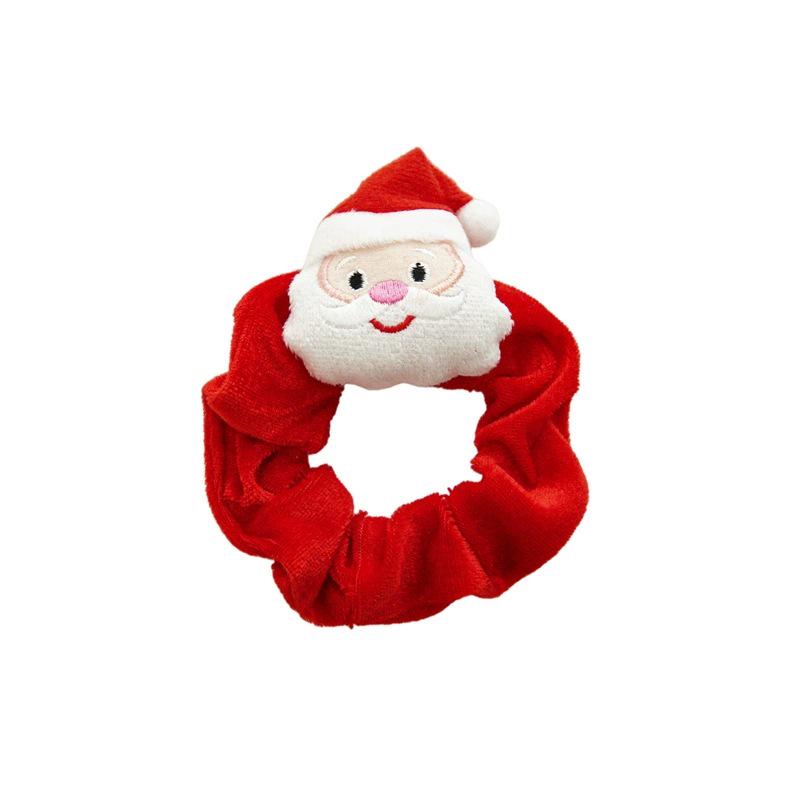 Christmas Cartoon Santa & Reindeer Plush Scrunchie - Festive Hair Accessory