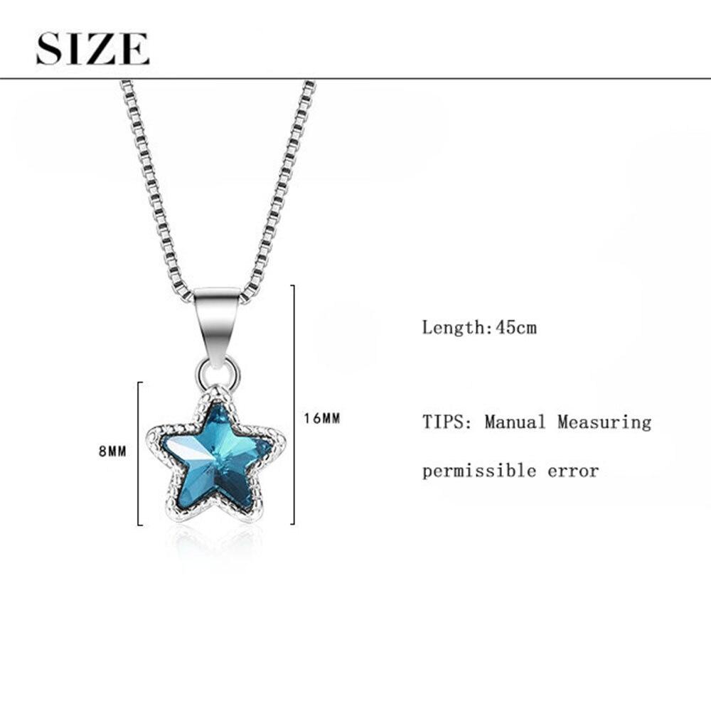 925 Sterling Silver Fantastic Blue Crystal Star Shape Pendant Necklace for Women Charm Necklace Jewelry Gifts S-N290