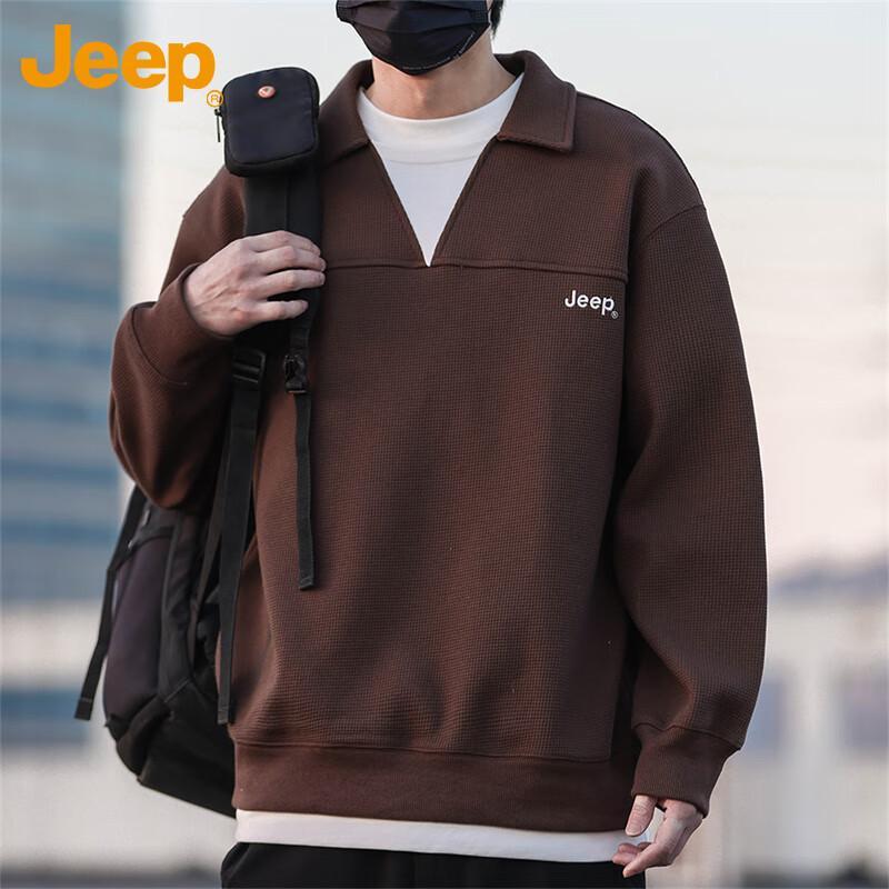 JEEP Men's American Retro Waffle Knit Polo Sweatshirt