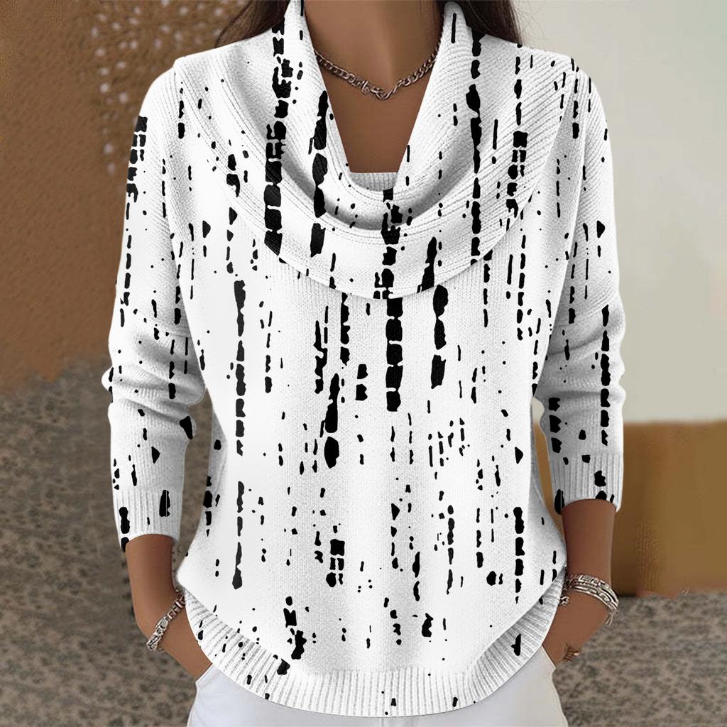 Dámský ležérní a módní svetr s dlouhým rukávem a potiskem, kulatým výstřihem