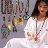 Ethnic Women Nepal Mala Buddhist Horn Necklace Wood Beads Long Necklace Pendant