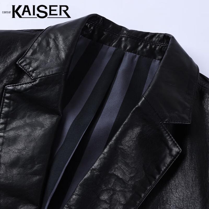 KAISER Men's Genuine Leather Suit Collar Biker Jacket
