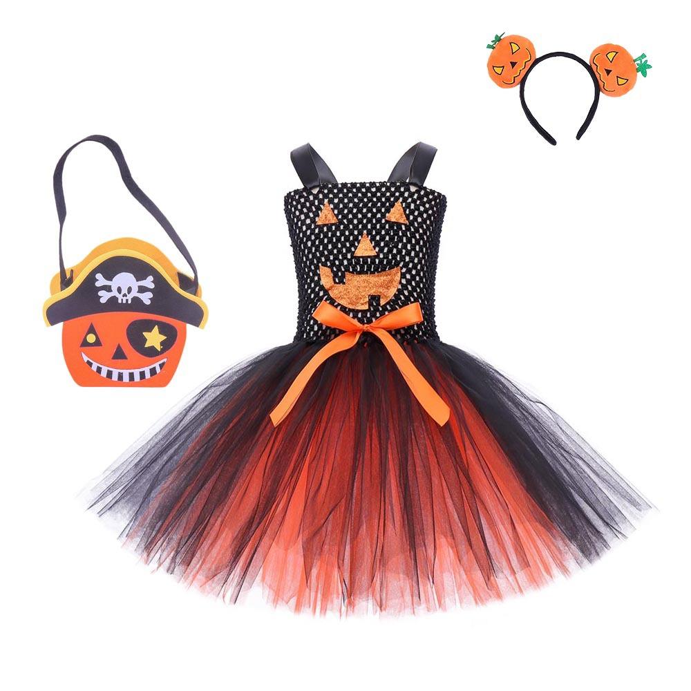 Halloween children's costumes new girls pumpkin masquerade show tutu dress little witch princess dress