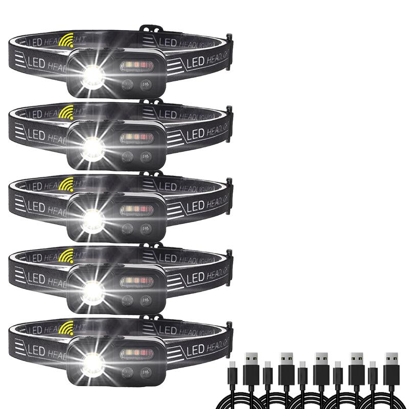 1-10PCS LED Induction Headlamp 6 Modes Fishing Headlight Built-in Battery USB Rechargeable Outdoor Super Bright Camping Lamp