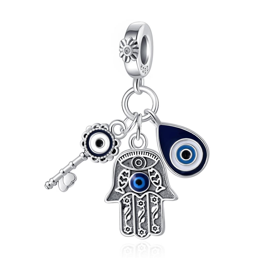 New Copper Blue Eye Palm Pendant Bead Fit Original Charms Bracelet Necklace Trinket Jewerly Accessories