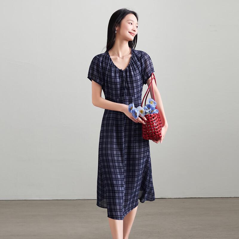 SOFSIL Women s Retro Plaid V-Neck Midi Dress XL