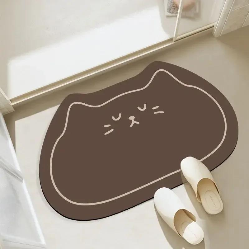 Creative Cartoon Cat Diatom Mat Soft Bathroom Mat Quick-drying Non-slip Super Absorbent Shower Floor Carpet Home Decoration