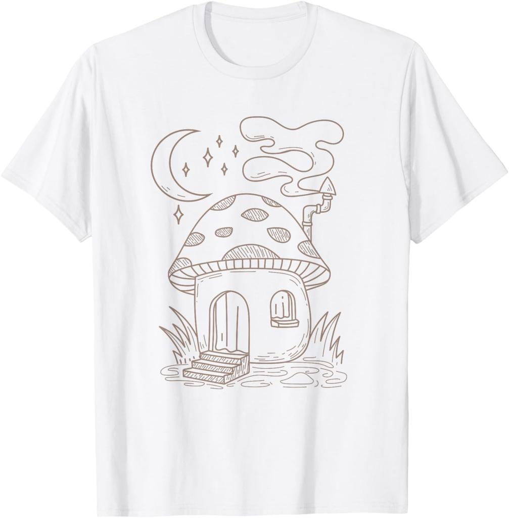 Pilzhaus Cottagecore Ästhetik Pilz Mykologie Liebhaber Grafik T-Shirt Herren Lässig Kurzarm Reise