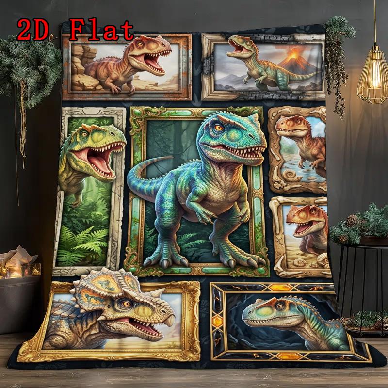 Dinosaur Collage 2D Flat Pattern Flannel Blanket, High quality All Seasons, Home Decor, Warmth and Comfort, Perfect for Christmas Gifts.