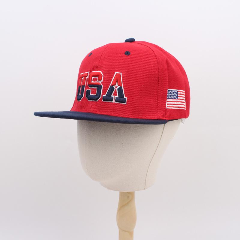 USA Flag Embroidered Flat Brim Snapback Hat, Adjustable American Patriotic Baseball Cap for Men Women