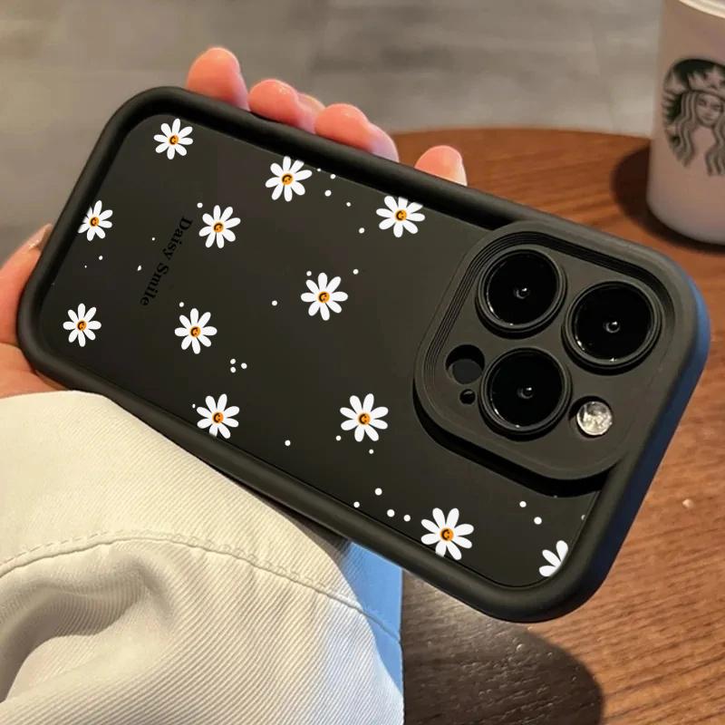 Daisy Flower Pattern Silicone Phone Case For iPhone 17 Pro 16 15 14 13 12 11 Pro Max 7 8 Plus XS Shockproof Matte TPU Soft Cover