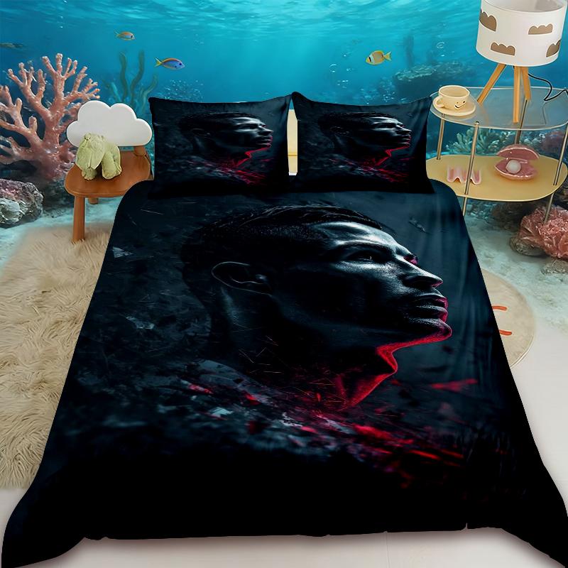 Duvet Cover Set Ronaldo Idol Football Star 3D Printed Quilt Cover for Teens Kids Boys Girls Soft Bed Cover with Zipper