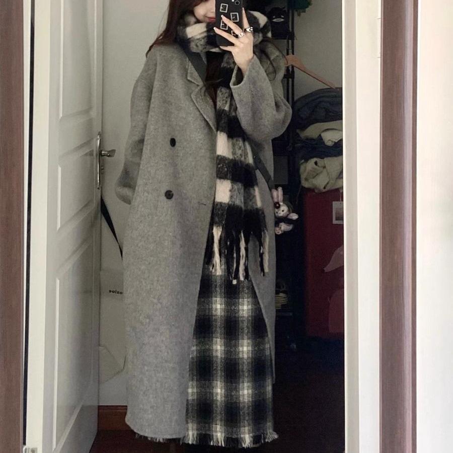 2025 Women's Gray Wool Coat: Mid-Length, Thickened, Korean Style for Autumn/Winter