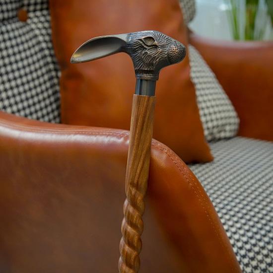 Brass Rabbit Head Cane Spiral Carved Wooden Walking Stick Handmade Animal Handle Cane  Decorative Gift