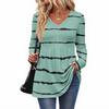 Women's Casual Fashion V-Neck Button Striped Long Sleeve Top