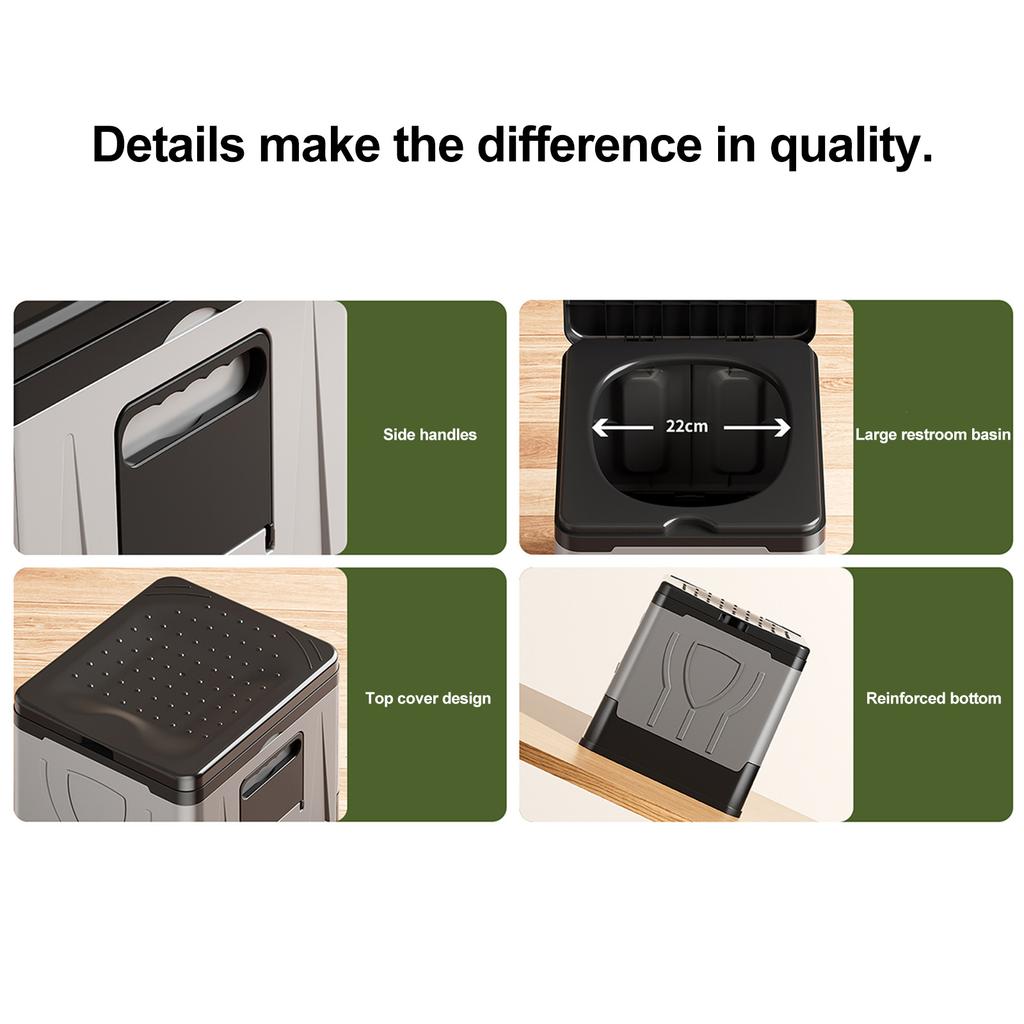 Folding Portable Toilet w/ Paper Holder & Lid Reusable Camping Toilet for Camping Travel Outdoor Car RV & Emergency Use